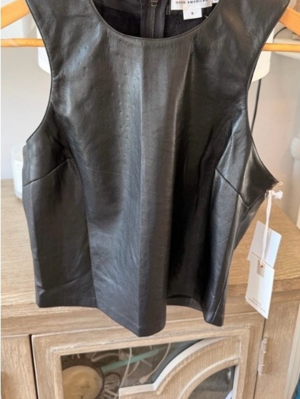NWT, Good American Black Faux Leather Sleeveless Shell Top